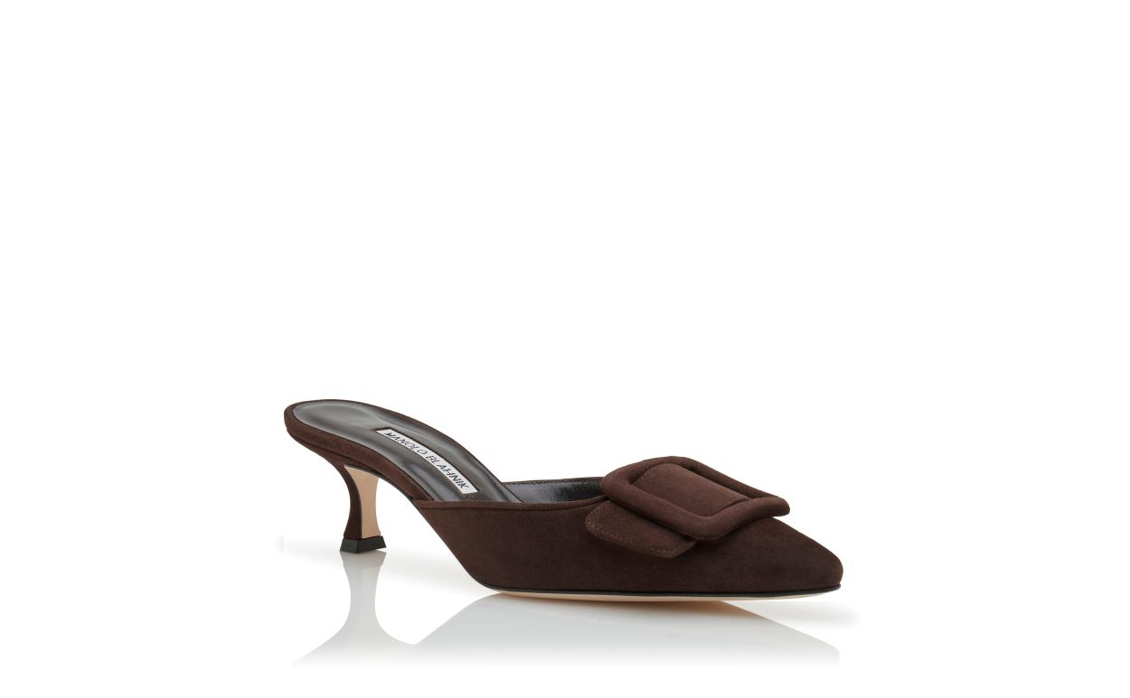 Brown Suede Buckle Mules