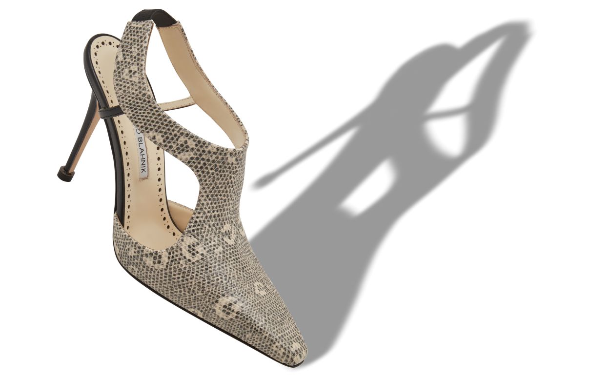 Lizard Print Calf Leather T-Bar Pumps