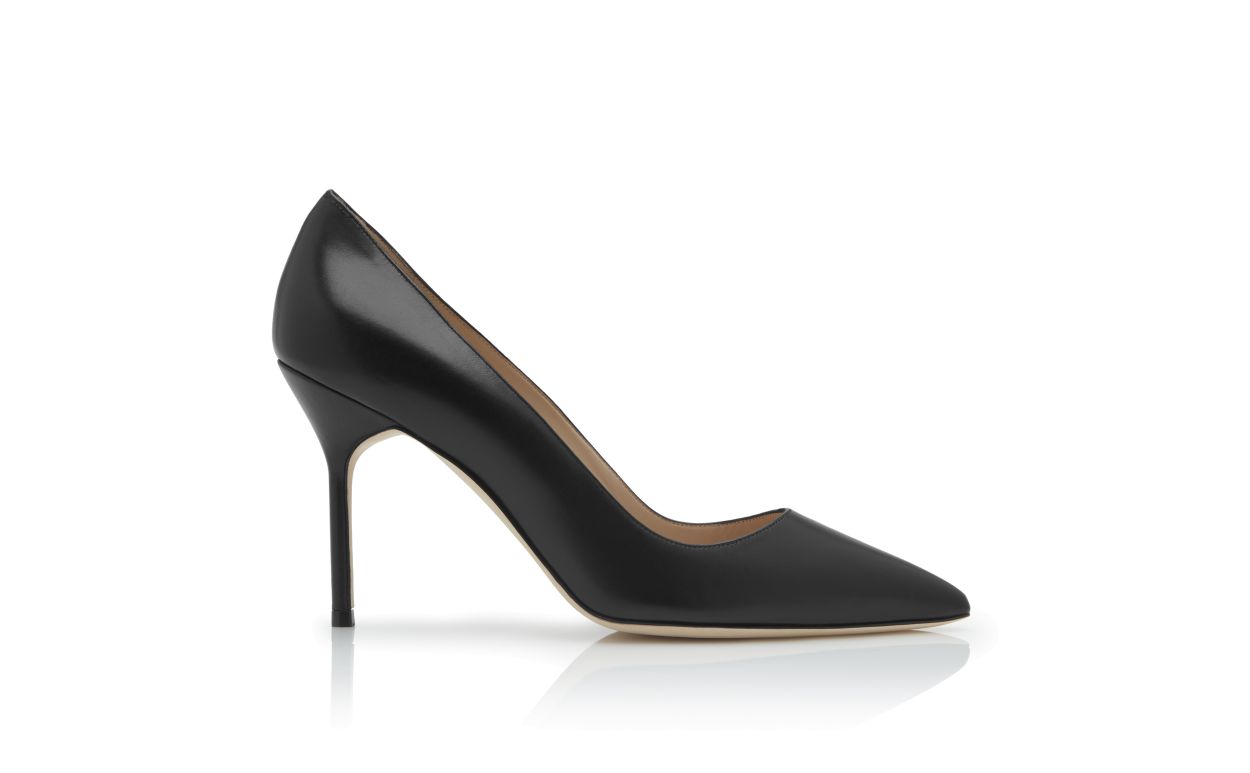 Black Calf Leather Pointed Toe Pumps