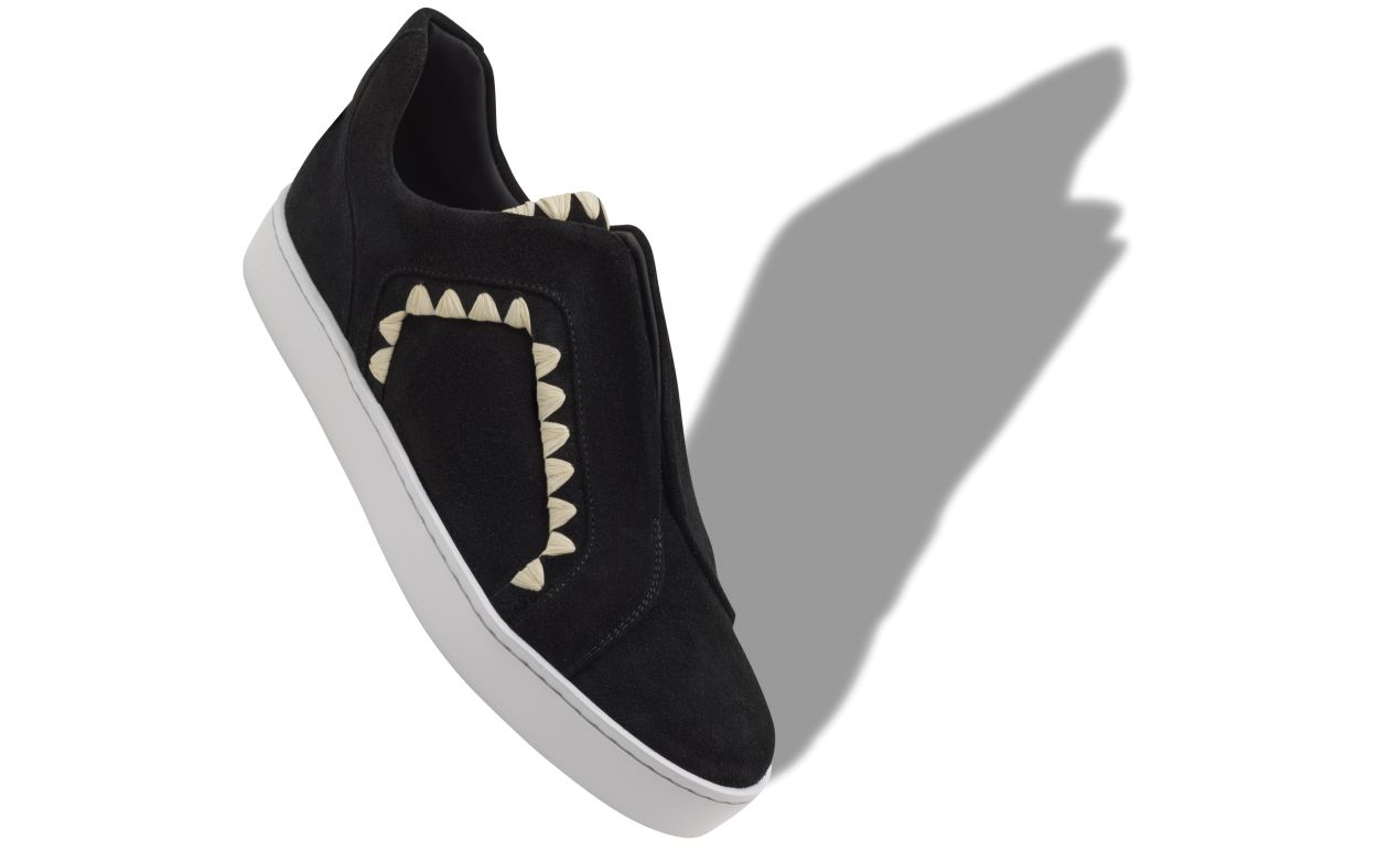 Black Suede Blanket Stitch Sneakers