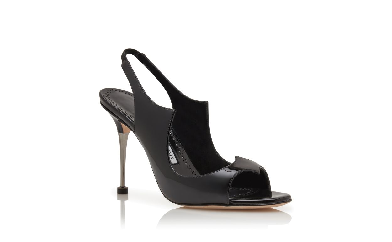 Black Patent Leather Slingback Sandals