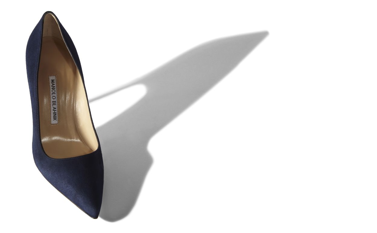 Navy Blue Suede Pointed Toe Pumps