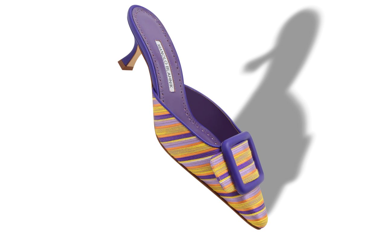 Purple and Orange Cotton Buckle Detail Mules