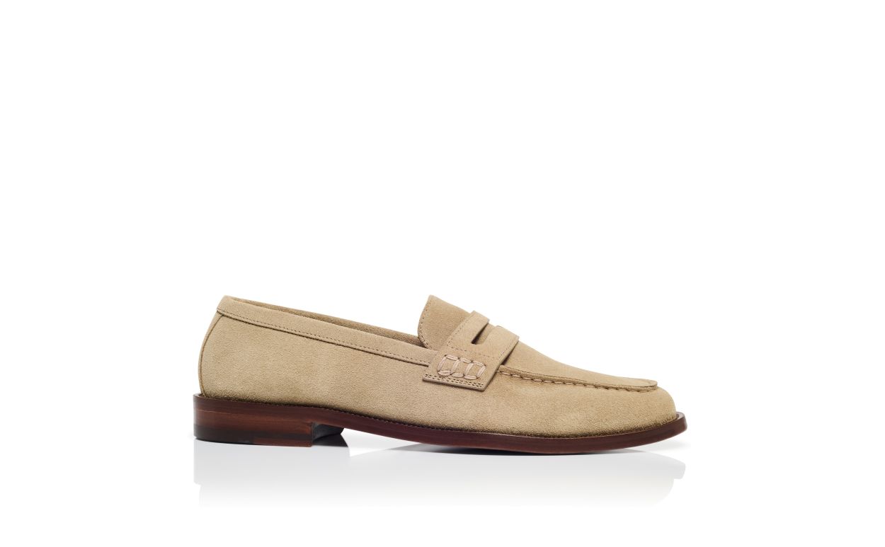 Beige Suede Penny Loafers