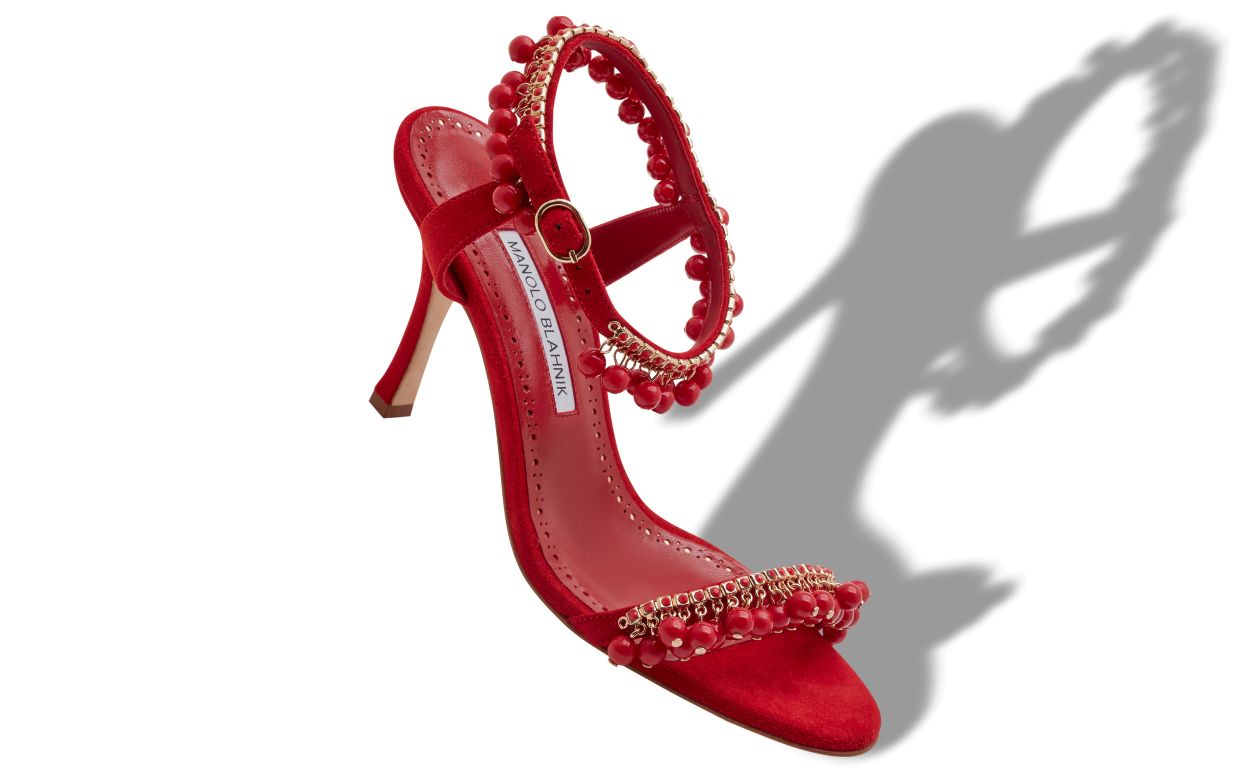 Red Suede Jewel Embellished Sandals