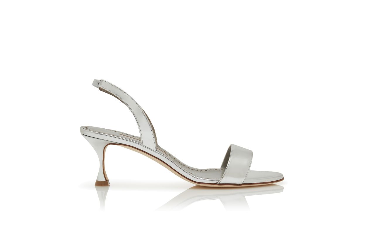 Silver Calf Leather Slingback Sandals