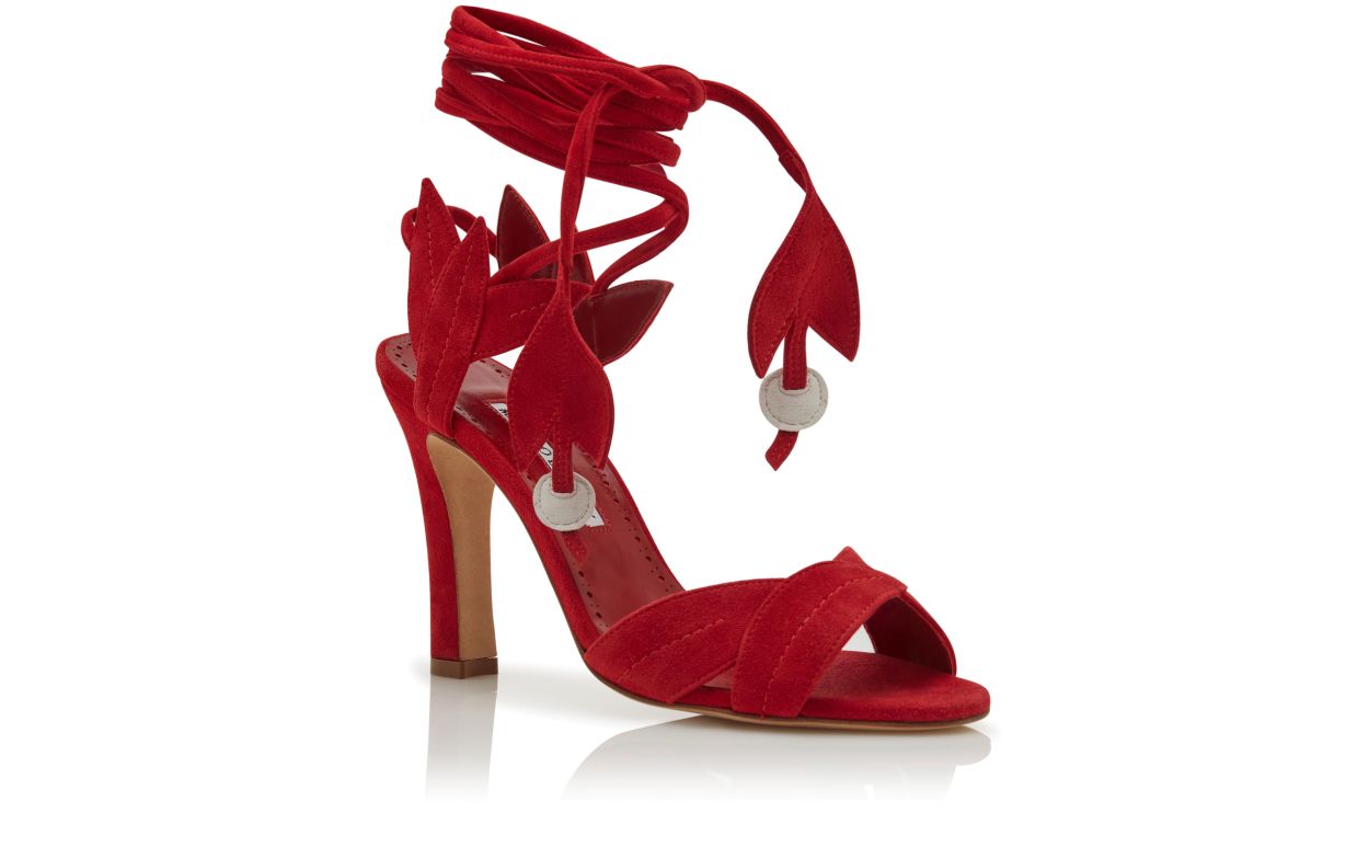 Red Suede Lace-Up Sandals