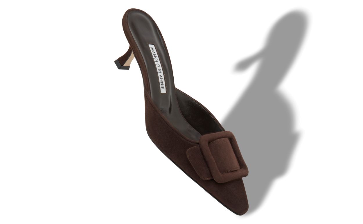 Brown Suede Buckle Mules