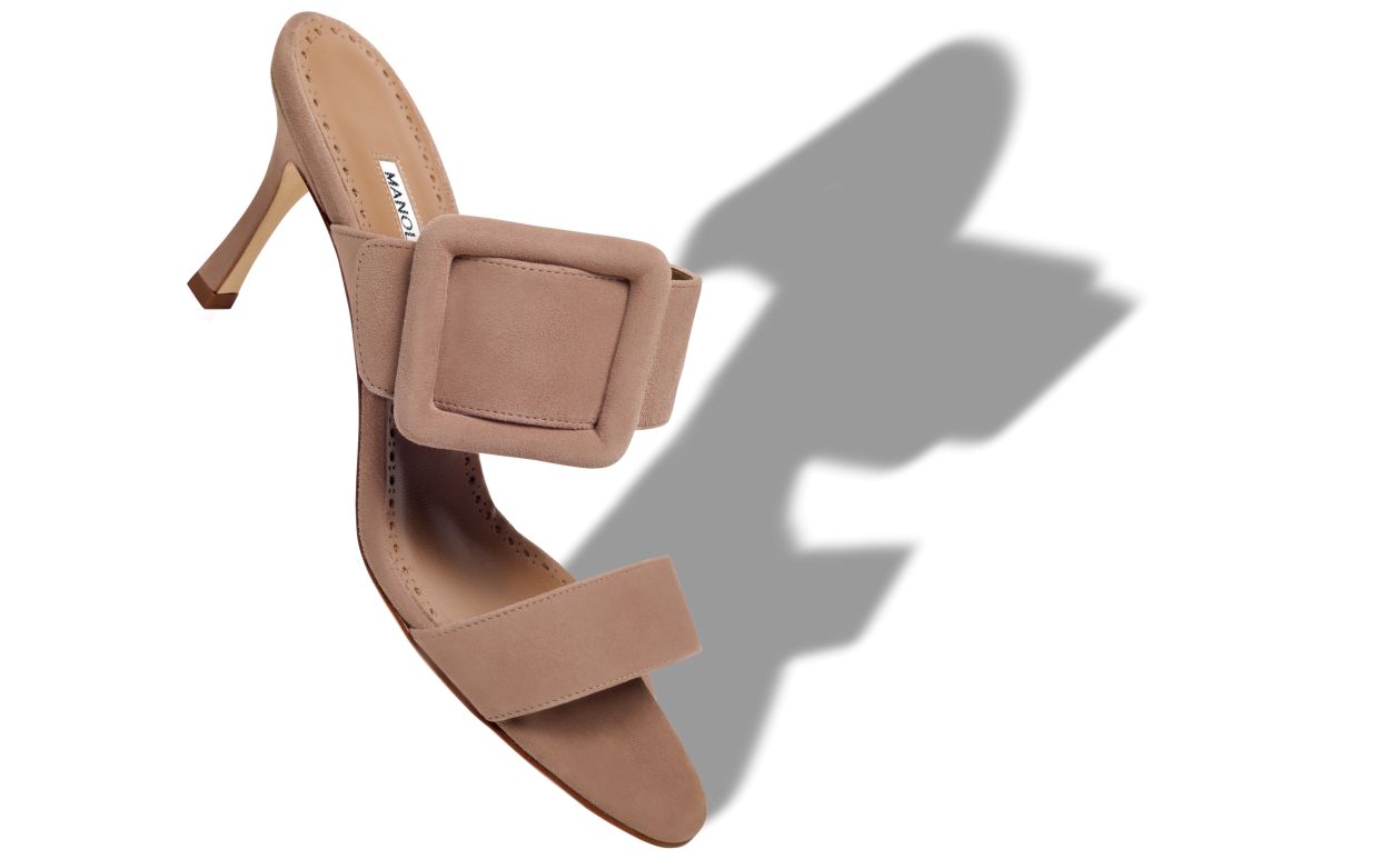 Dark Beige Suede Open Toe Mules