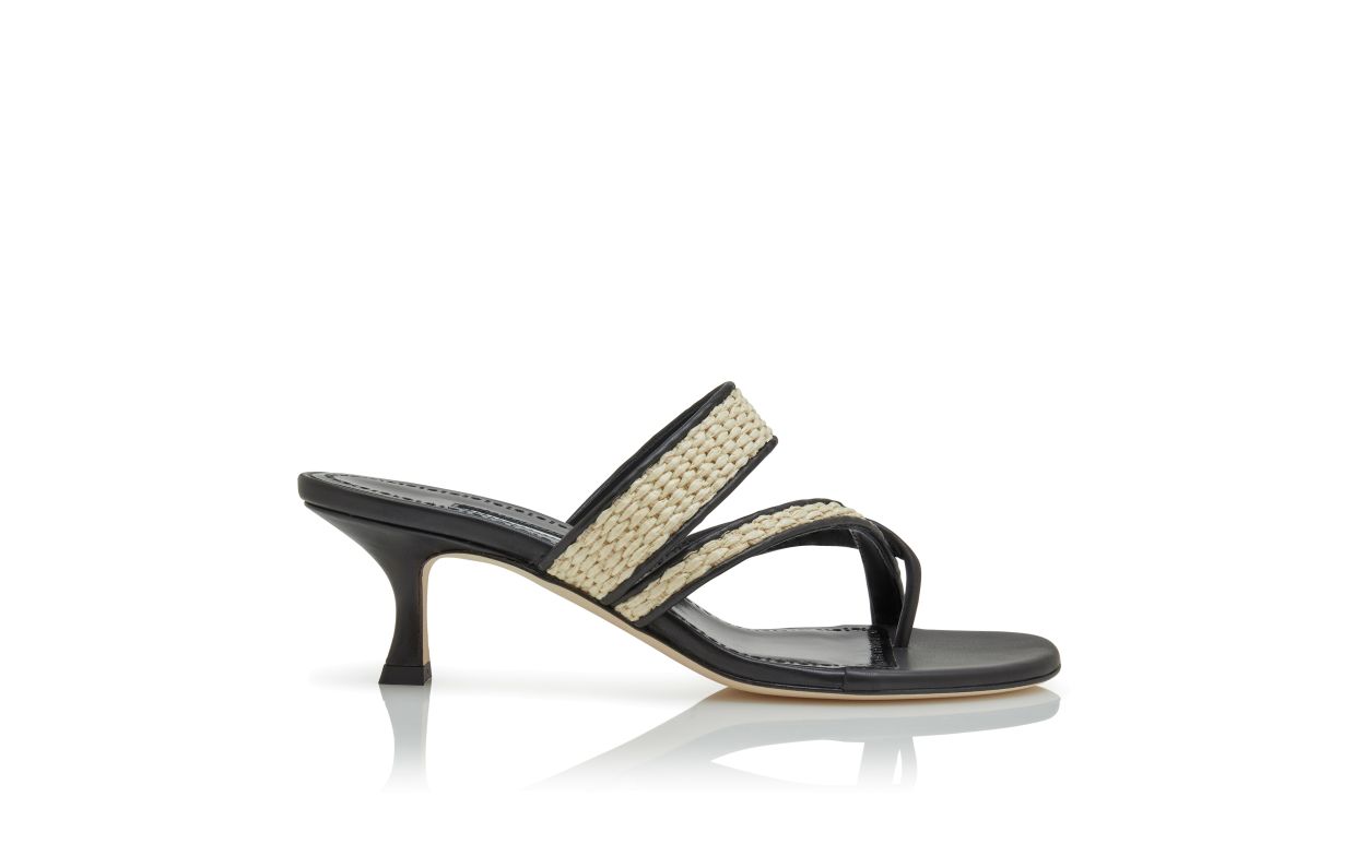 Black and Beige Raffia Sandals