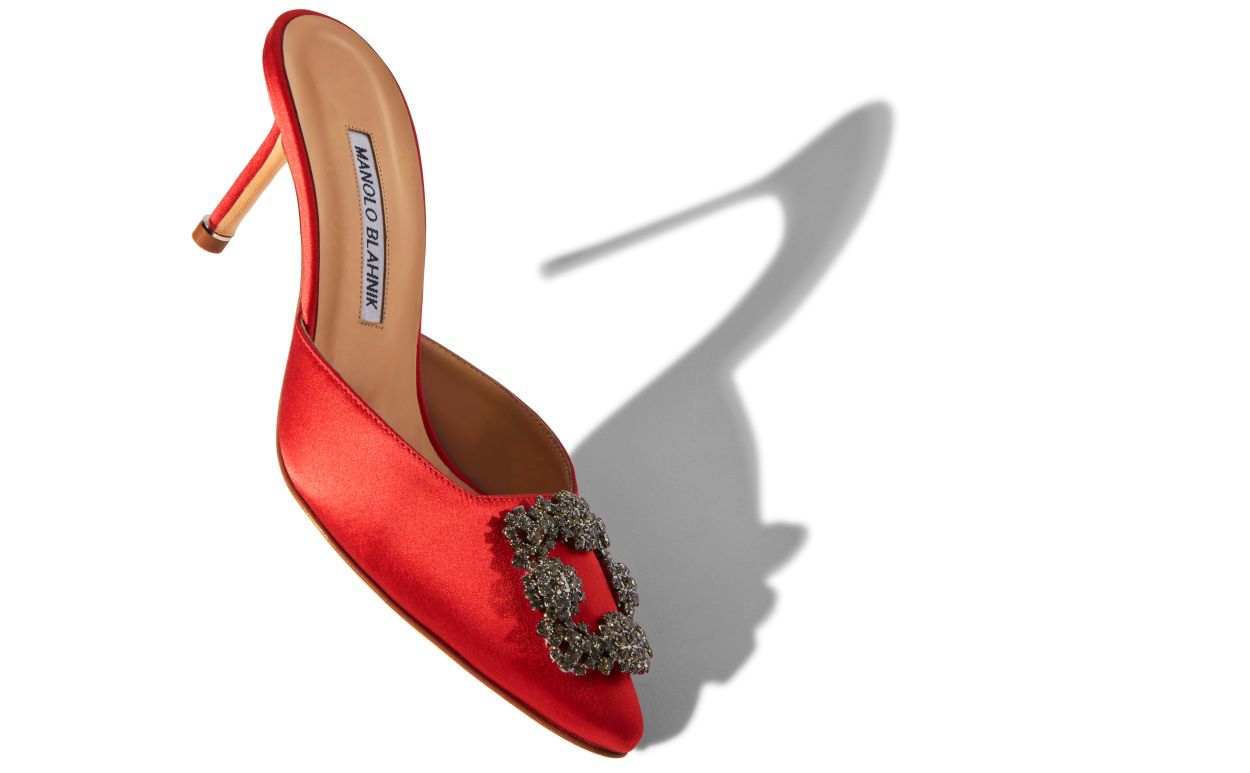 Red Satin Jewel Buckle Mules