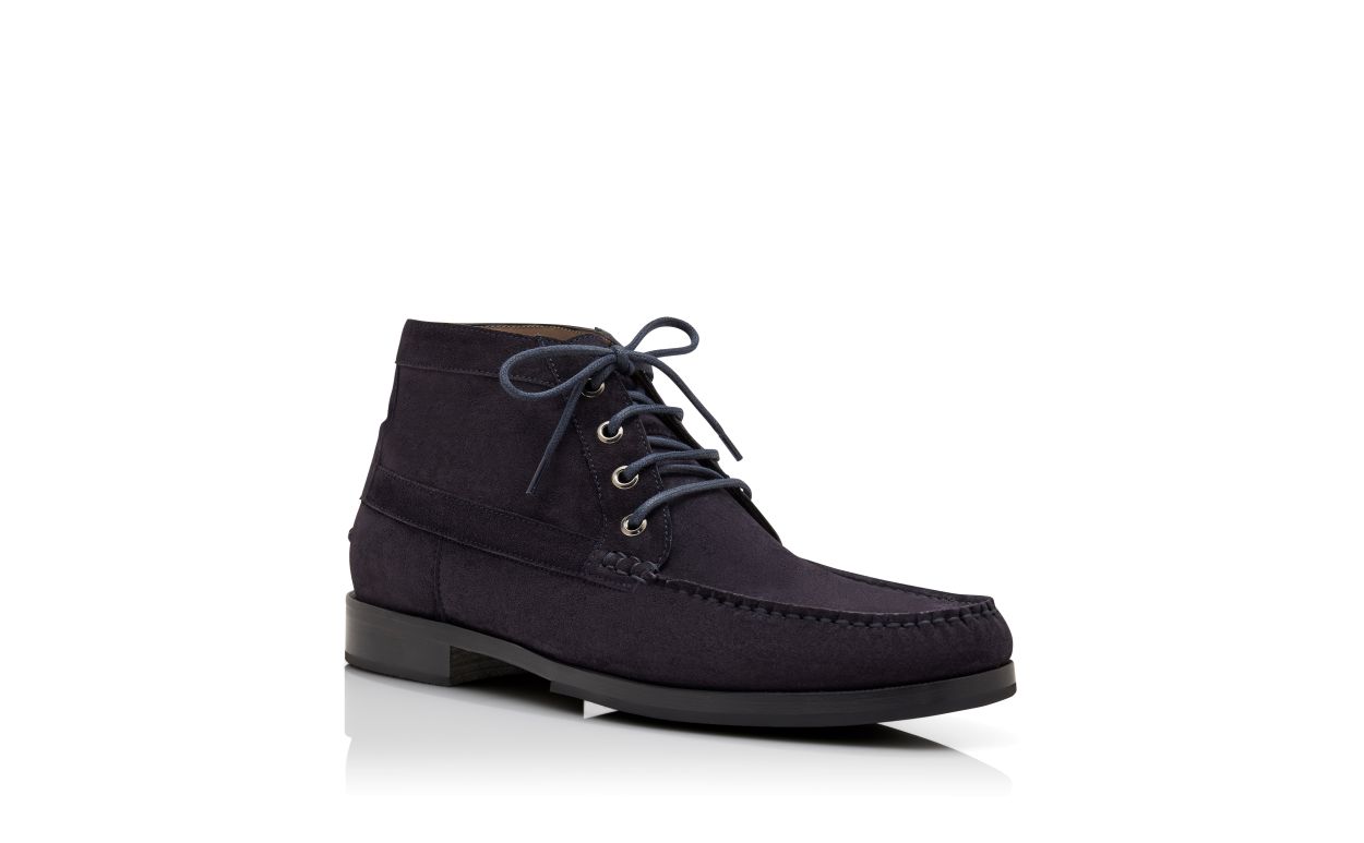 Navy Blue Calf Suede Ankle Boots