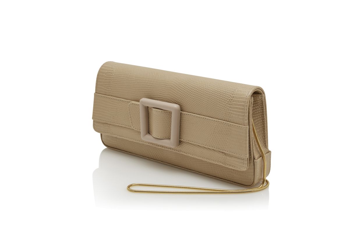 Light Beige Calf Leather Buckle Clutch