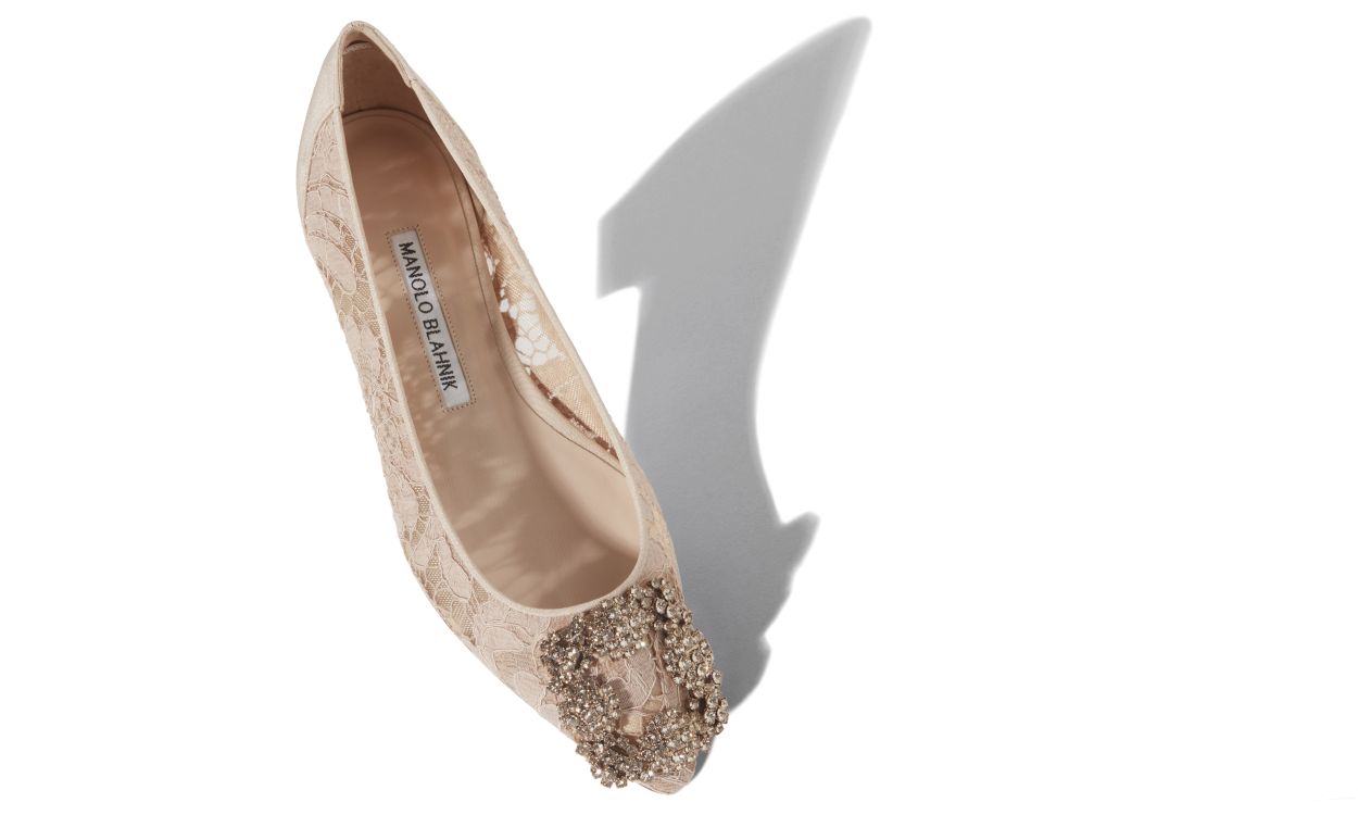 Pink Champagne Lace Jewel Buckle Flat Pumps