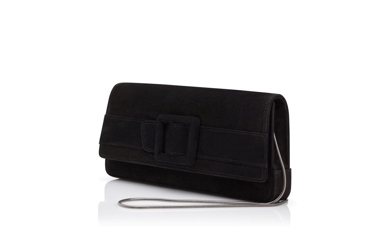 Black Suede Buckle Clutch