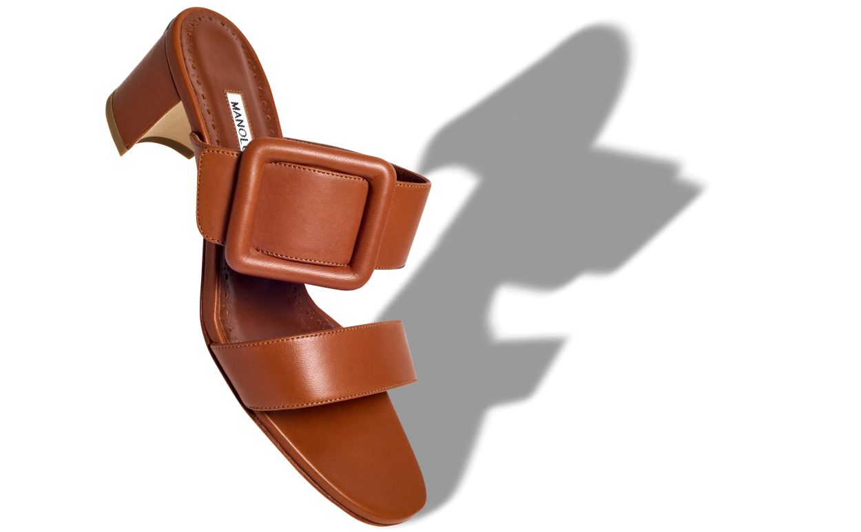 Brown Nappa Leather Open Toe Mules