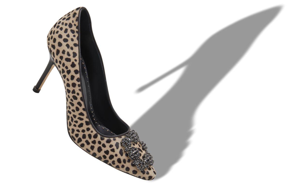 Animal Print Calf Hair Jewel Buckle Pumps