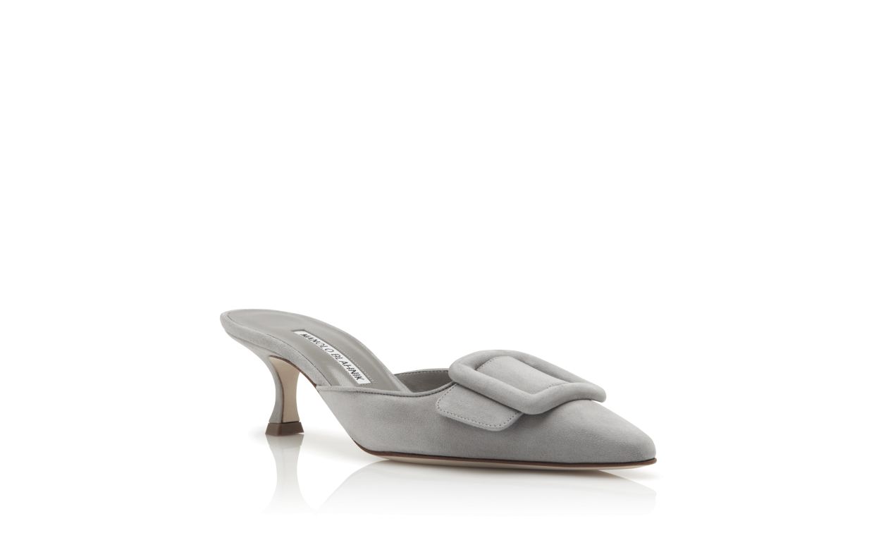 Light Grey Suede Kitten Heel Mules