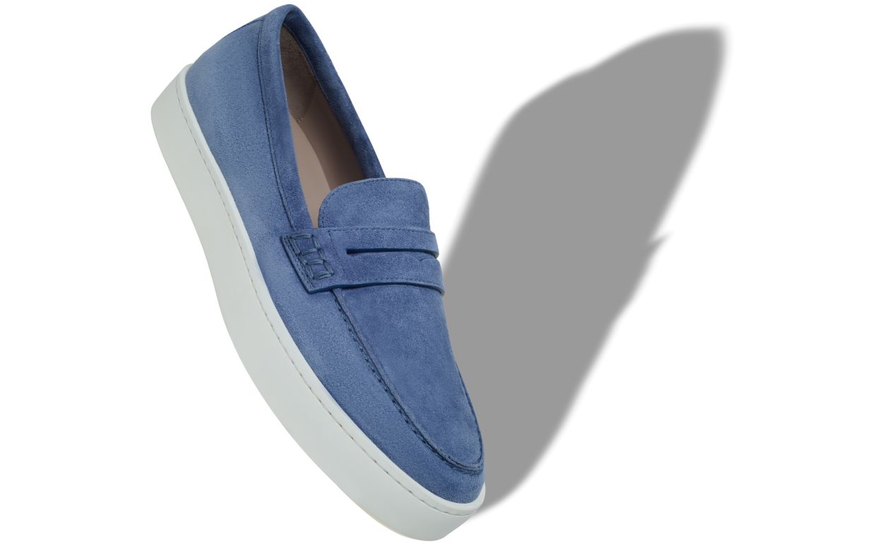 Blue Suede Slip-On Loafers