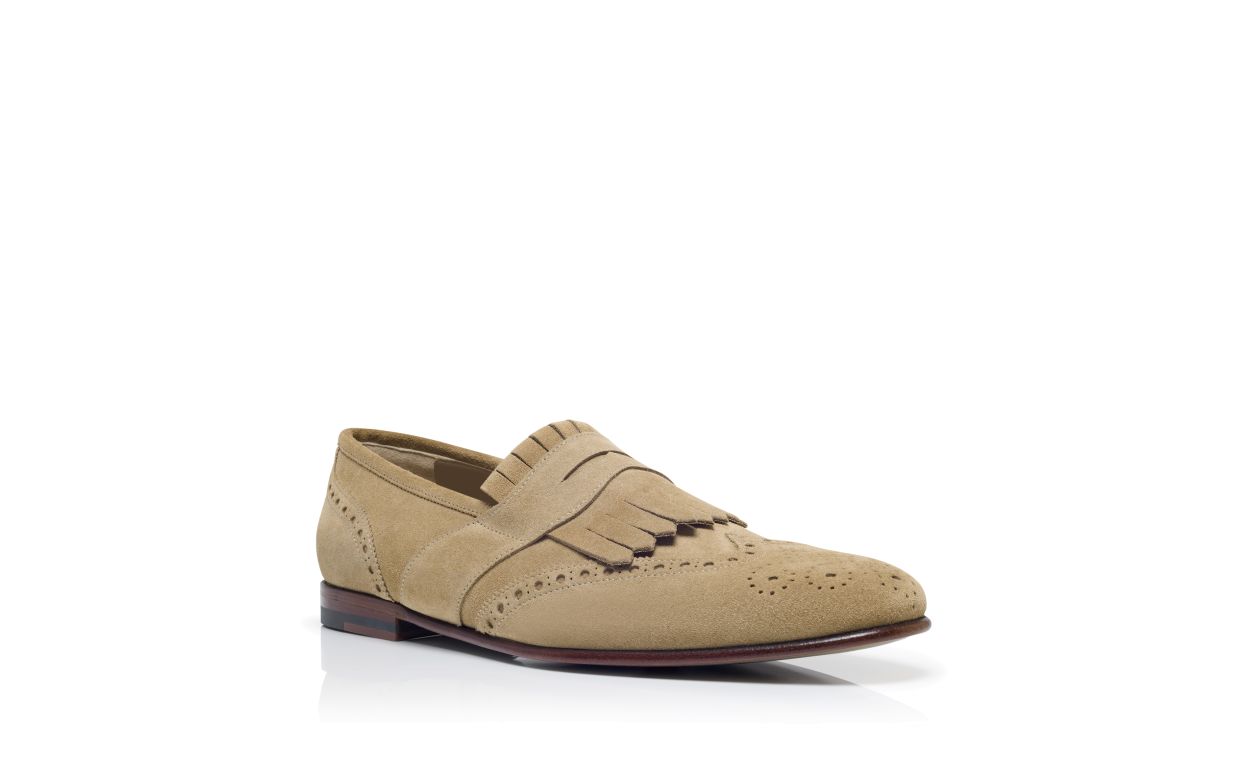 Beige Suede Kiltie Loafers