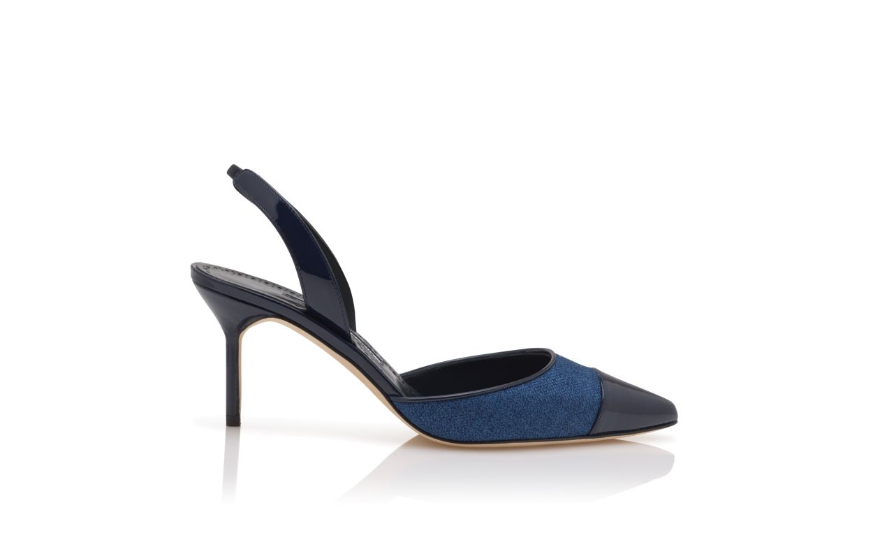 Navy Blue Linen Slingback Pumps