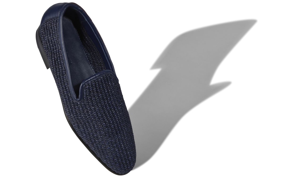 Navy Blue Raffia Loafers
