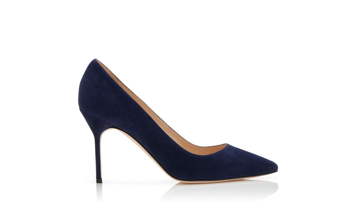 Navy Blue Suede Pointed Toe Pumps