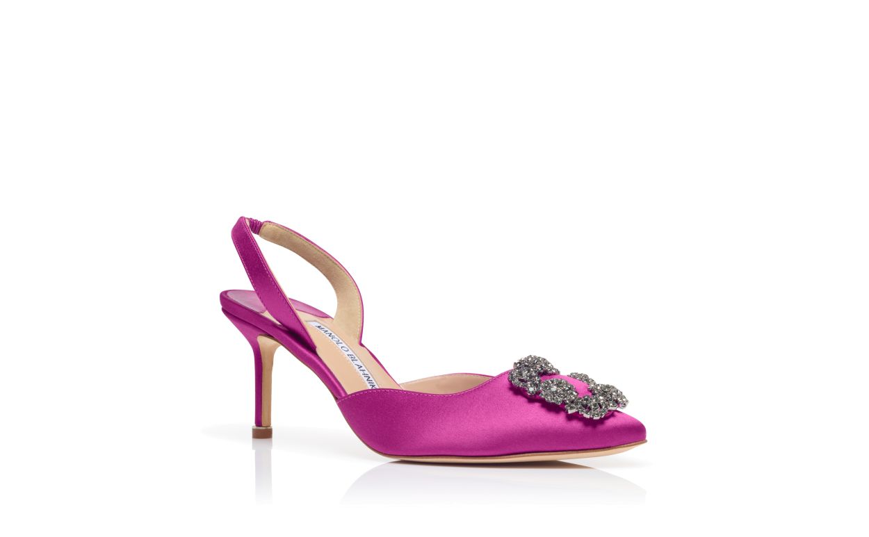 Pink Satin Jewel Buckle Slingback Pumps
