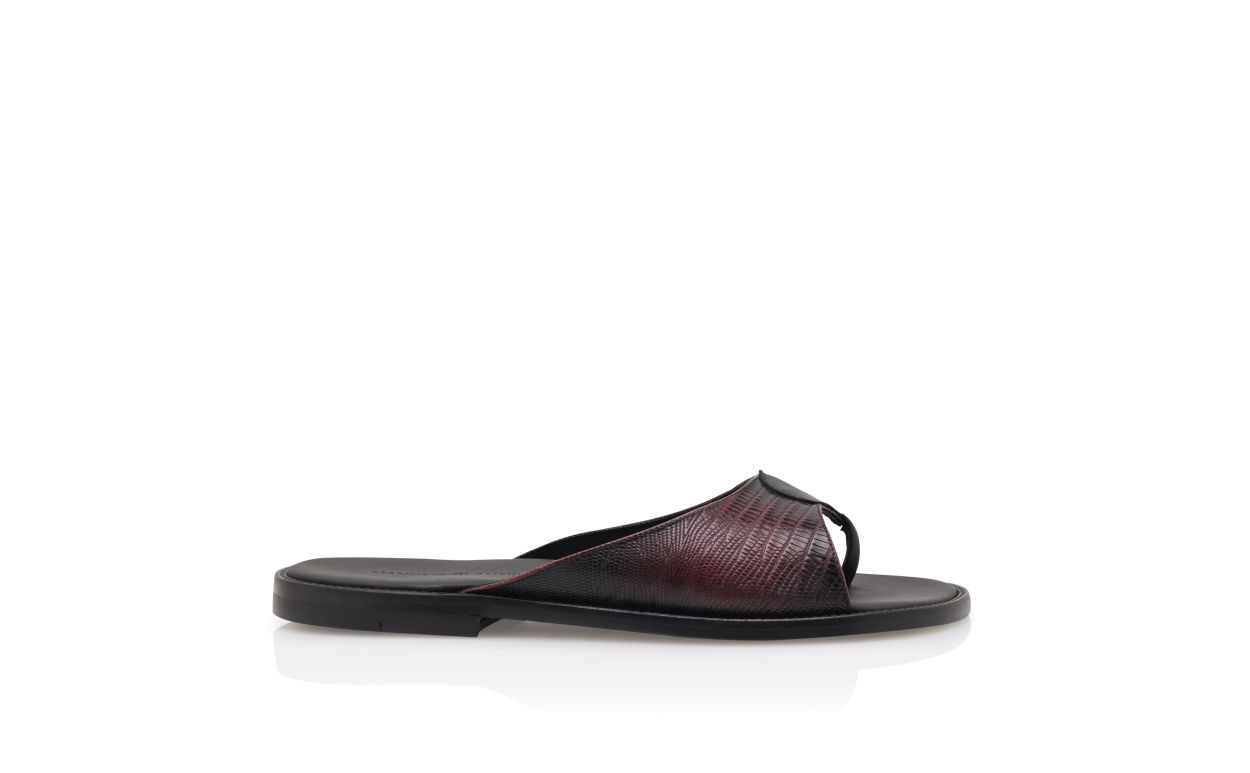 Dark Red Calf Leather Lizard Print Sandals