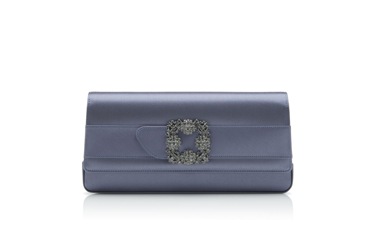 Grey Satin Jewel Buckle Clutch
