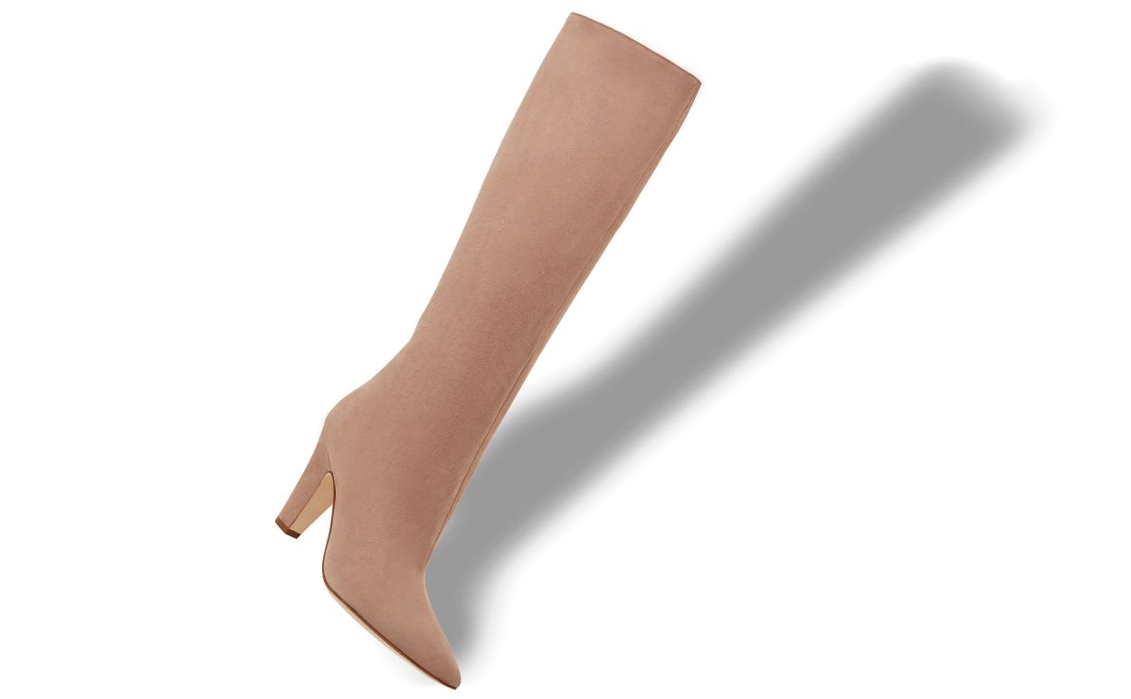 Dark Beige Suede Knee High Boots