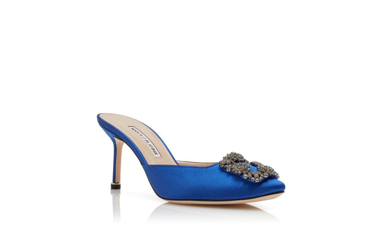 Blue Satin Jewel Buckle Mules