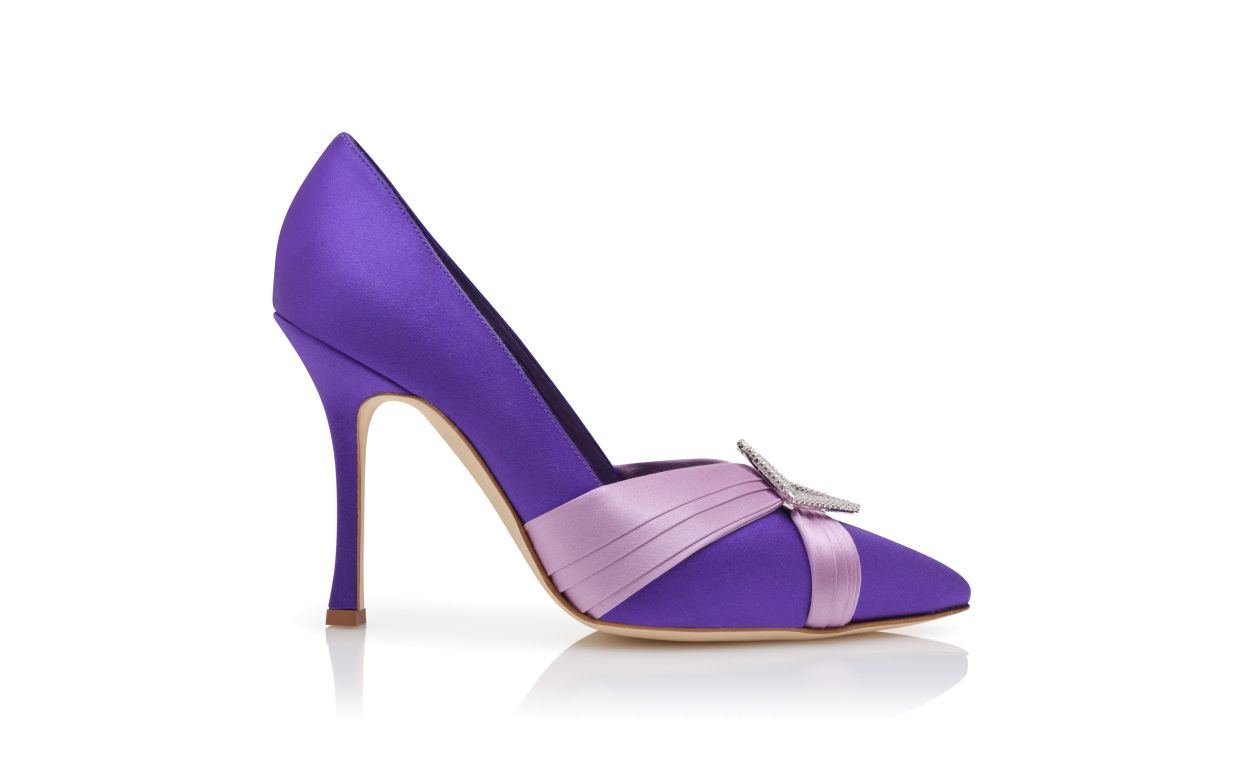 Purple Satin Pleated Detail Pumps
