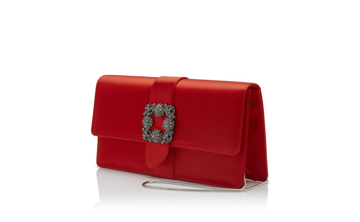 Red Satin Jewel Buckle Clutch