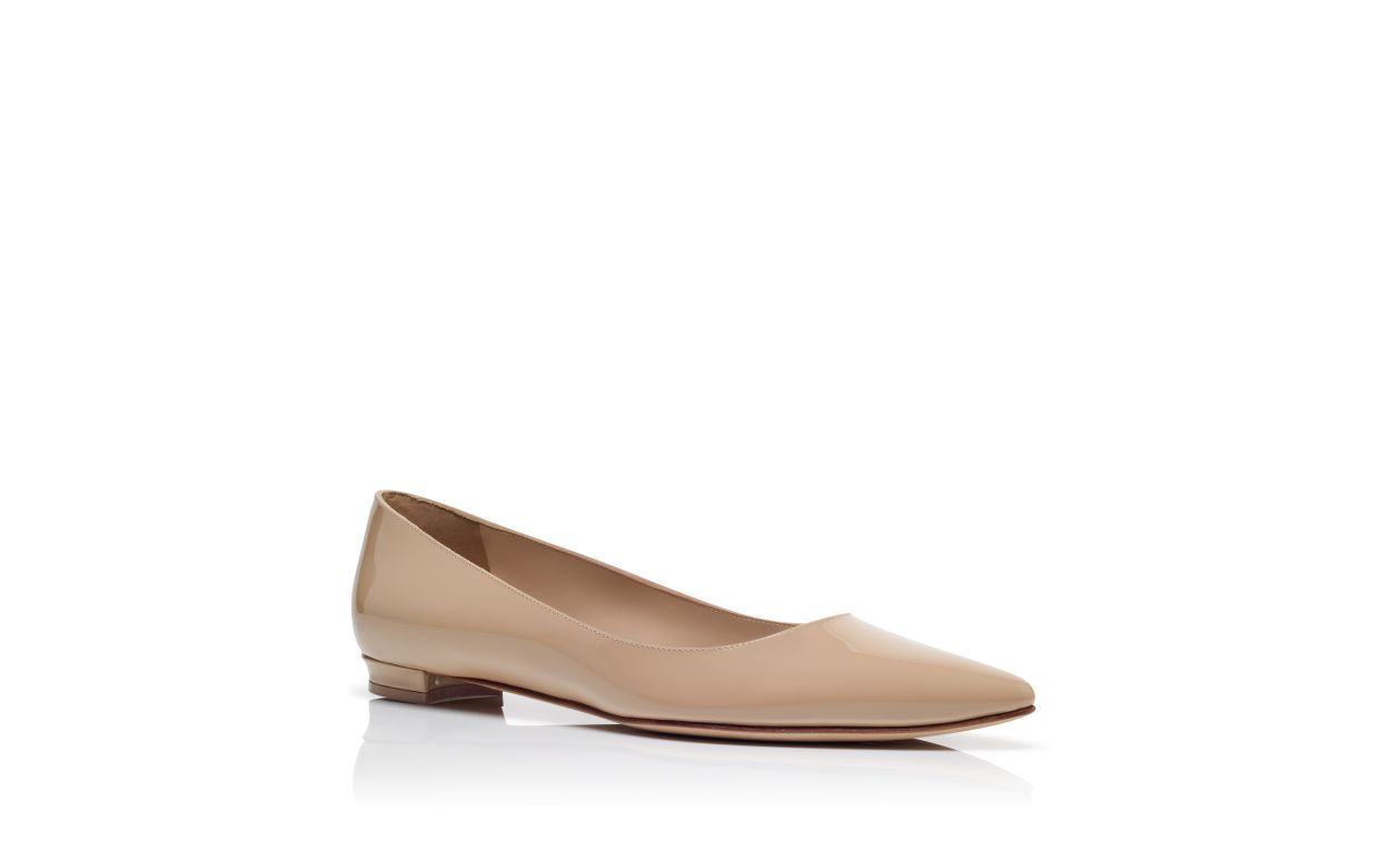 Light Beige Patent Leather Pointed Toe Flat Pumps
