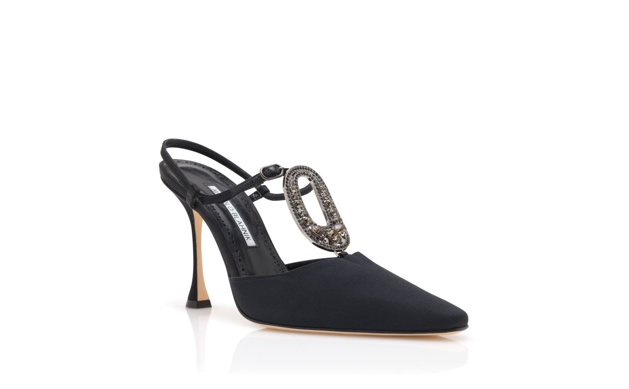 Black Grosgrain Jewel Embellished T-Bar Pumps