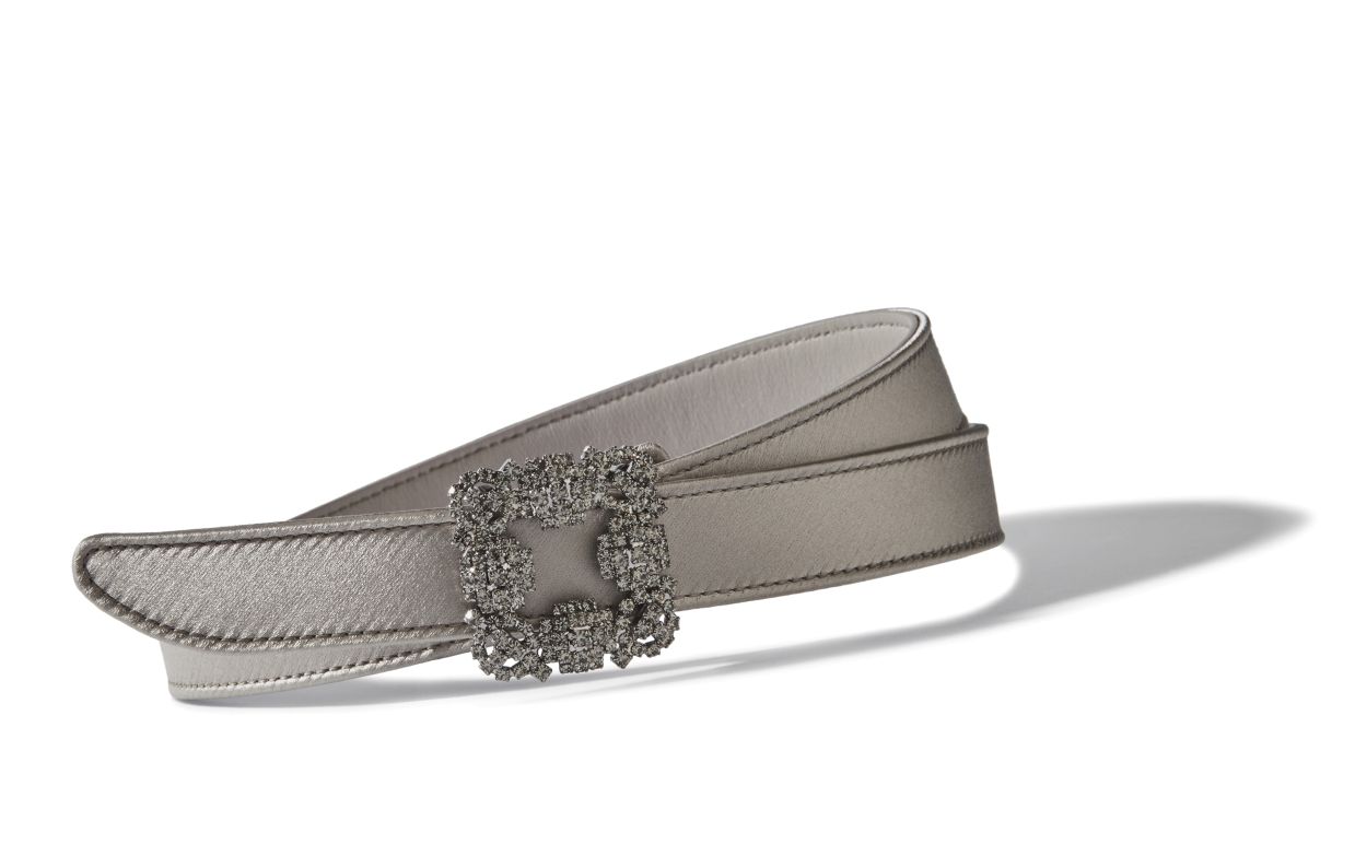 Light Grey Satin Crystal Buckled Belt