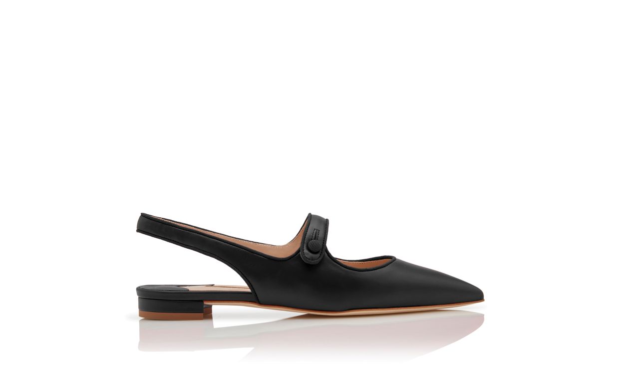 Black Nappa Leather Slingback Flat Pumps