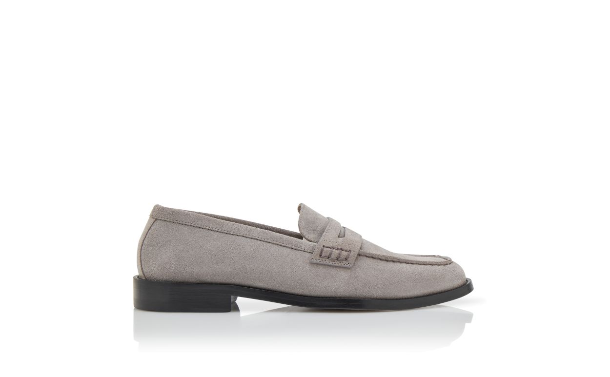 Grey Suede Penny Loafers