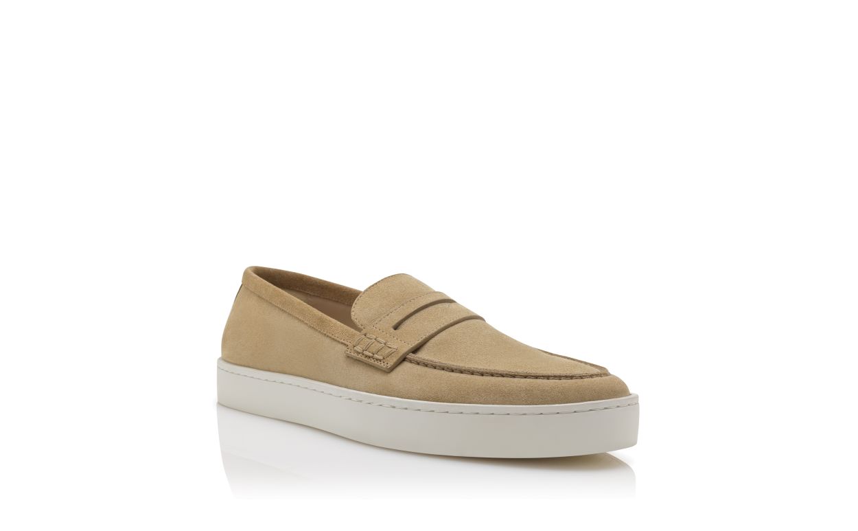 Light Khaki Suede Slip-On Loafers