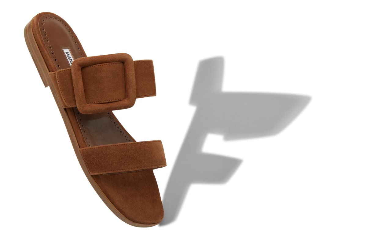 Brown Suede Flat Sliders