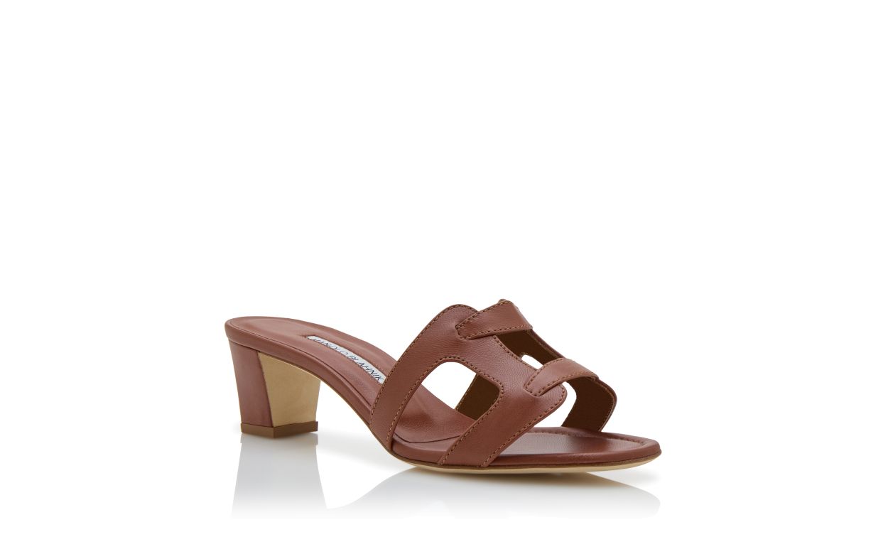 Brown Nappa Leather Open Toe Mules