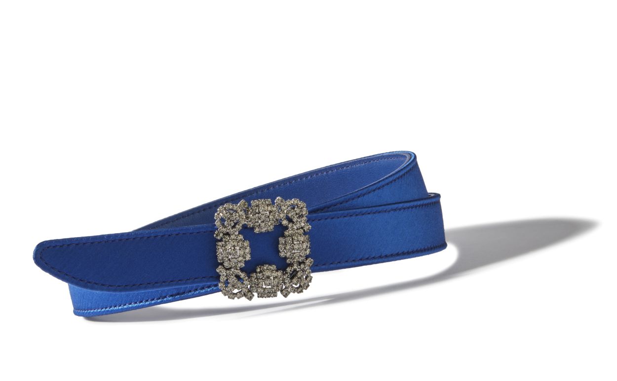 Blue Satin Crystal Buckled Belt