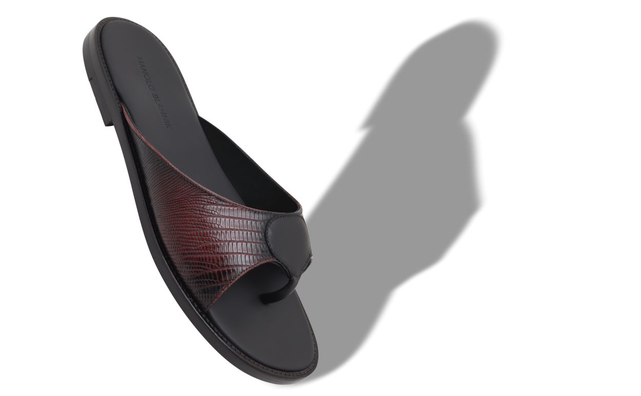 Dark Red Calf Leather Lizard Print Sandals