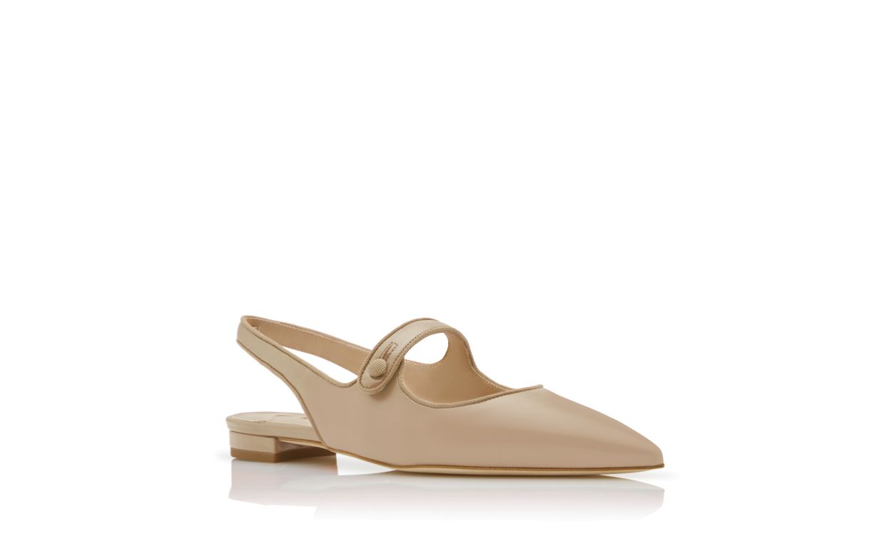 Beige Nappa Leather Slingback Flat Pumps
