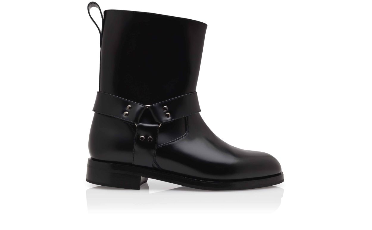 Black Calf Leather Biker Boots