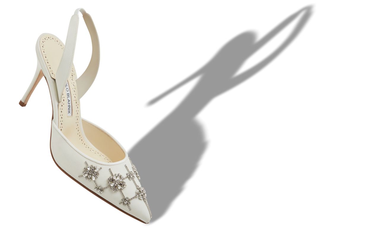 Cream Crepe de Chine Slingback Pumps