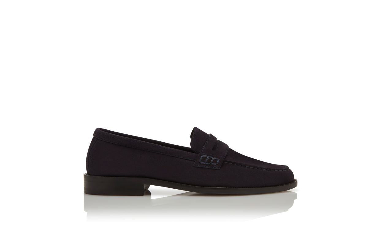 Navy Blue Suede Penny Loafers
