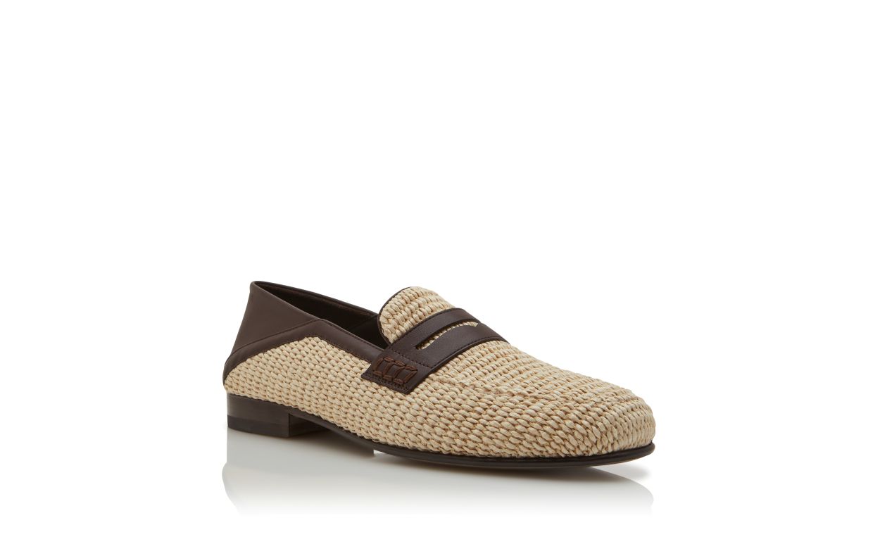 Light Beige Raffia Penny Loafers