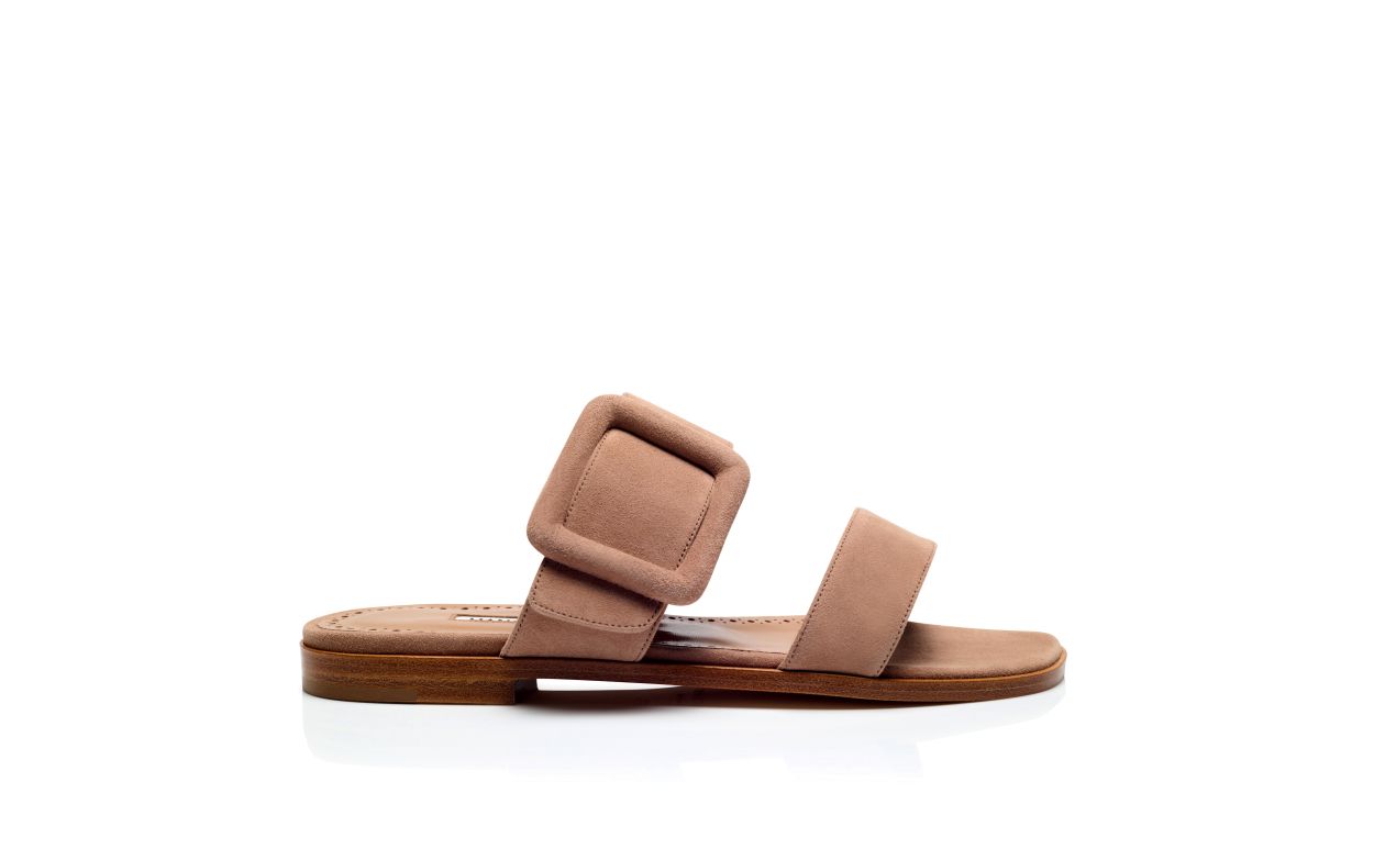 Light Beige Suede Flat Sandals